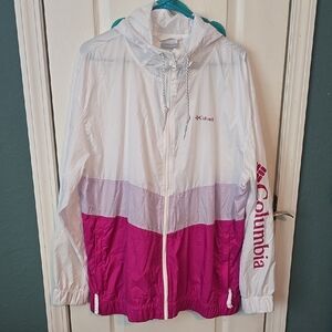 Columbia White and Pink Windbreaker Jacket